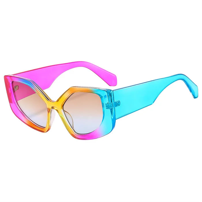 Popular Personality Catwalk Show Polygonal Irregular Rainbow Sunglasses Uv400 Women Fashion Large Frame Colorful Y2k Sunglasses