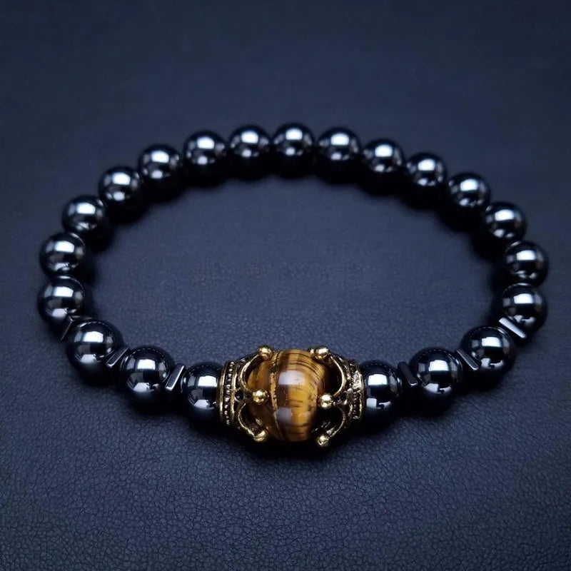 Charm Bracelet for Men Fashion Luxury Antique crown High quality Tiger eye stone bead Bracelets Jewelry Male Pulseira bileklik