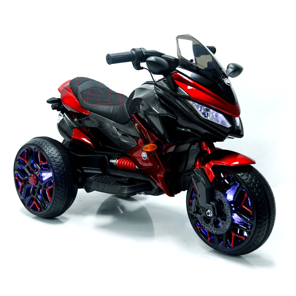 Ride-On Scooter 3-Wheels Battery Powered Motorbike Rechargeable Manual Throttle Drive by Hand Lighting Wheels Kids Motorcycle