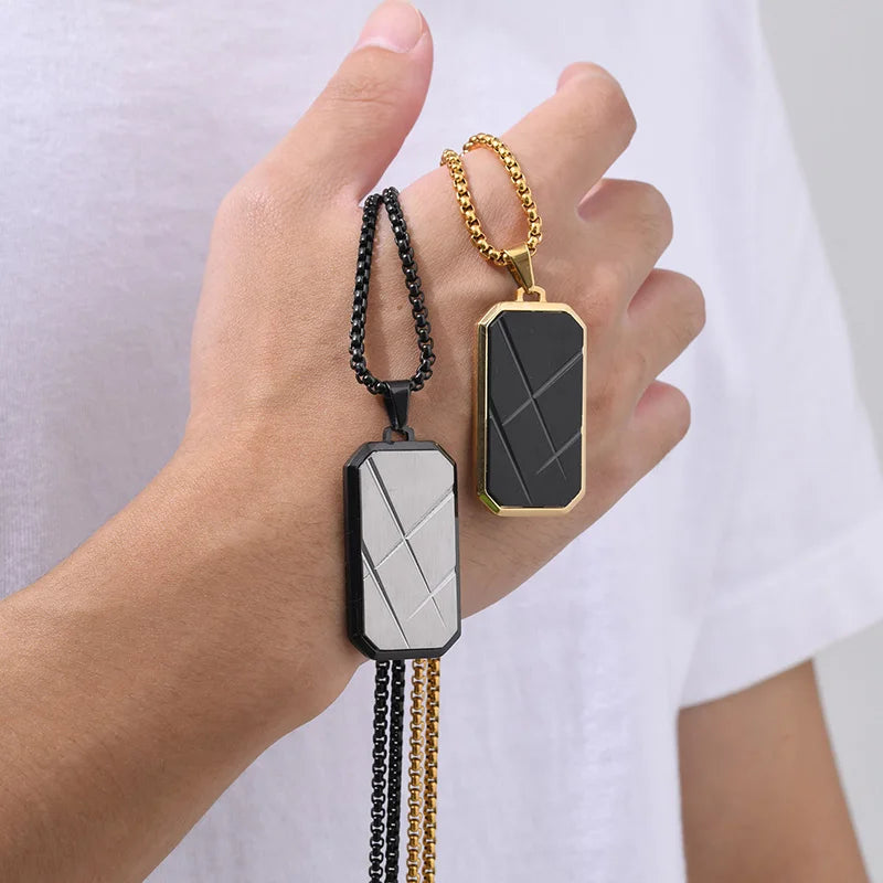 Chrome Titanium Steel Geometric Stainless Steel Surface with Sand and Edge Texture Cut Pendant Necklace for Men Heart Jewelry