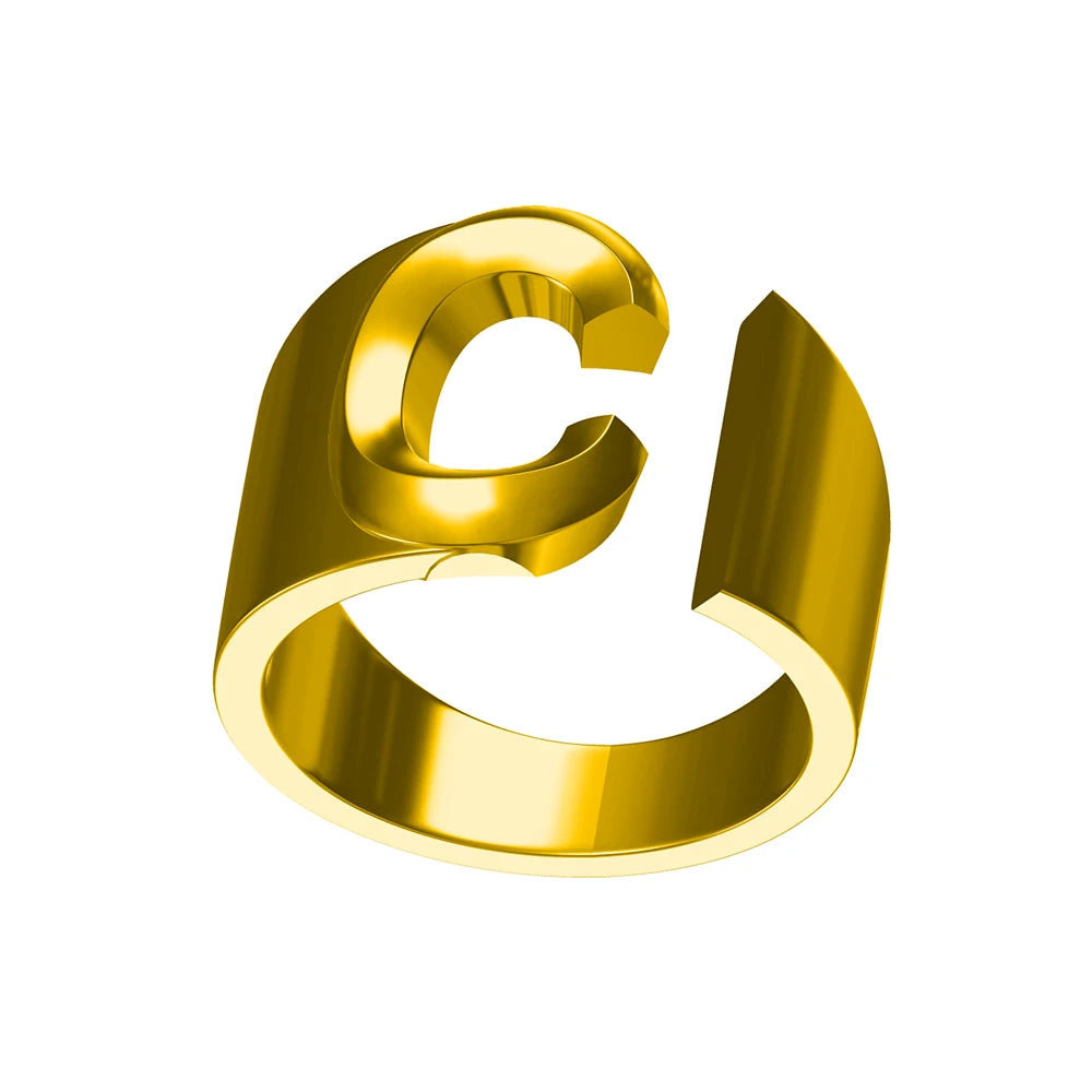 Letter Ring A-Z  26 Capital Letters Plated  Real 18K Gold Opening Adjustable Man Women Fashion Jewelry Rings