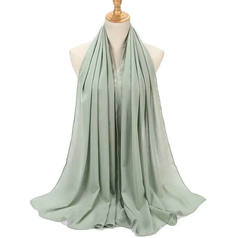 New Design Malaysia Chiffon Hijab Muslim Women Pure Color Crinkle Scarf