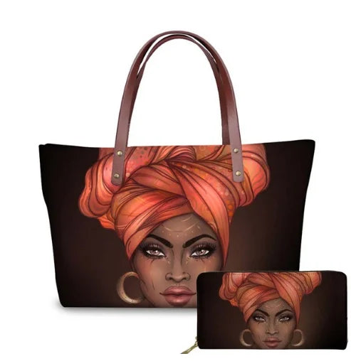 Top Seller Cheap Price Customize Design 2 Pcs Set African Print Women Shoulder Bag Handbag Fancy Beach Handbags for Women Luxury