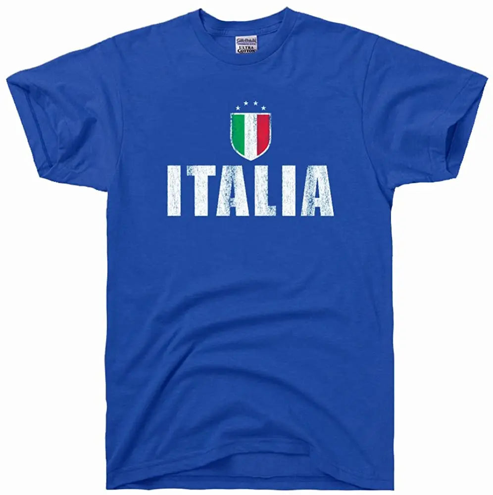 100% Cotton T-shirts Men Italia Futbol Soccerball Flag Vintage T Shirt Guys Streetwear Crew Neck