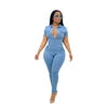 Autumn and Winter New Hotsale Ebay Women's Short-sleeved Casual Women's Denim Jumpsuit Jean Pants