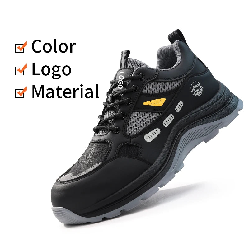 Lanoudun Black Industrial Safety Shoes For Men Steel Toe Puncture Resistant EN Standard Cap Microfiber