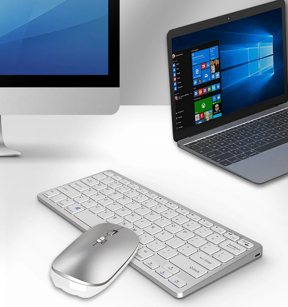 2.4G Wireless BT Keyboard Mouse Combo Rechargeable Mini Multimedia  Keyboard Mouse Set for Laptop PC
