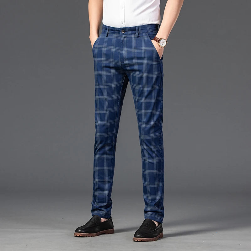 2025 Spring New Men's Plaid Casual Pants Business Fashion Slim Stretch Male Skinny Trousers Brand Clothes 7 Color
