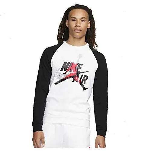 Jordan Classics Fleece Crew Long-Sleeve Mens Active Shirts & Tees Color: White  100% Authentic