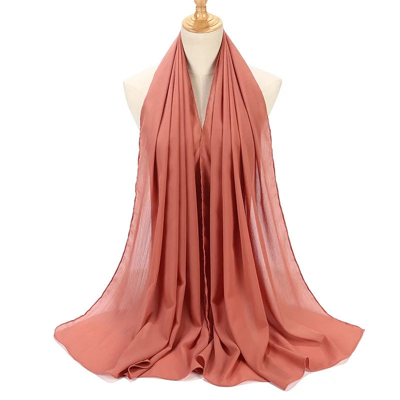 New Design Malaysia Chiffon Hijab Muslim Women Pure Color Crinkle Scarf