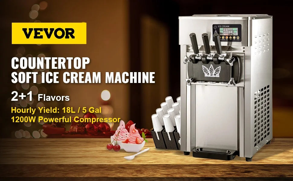 VEVOR 1200W A168  Compressor Ice Cream Maker 4-Nozzle LCD Panel Machine for Yogurt and Milk 3 Flavors New Condition
