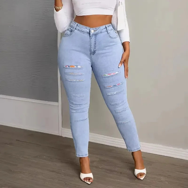 Free Shipping to USA- High Waist Slim Fit Mom Jeans Stretchy Full Length Skinny Denim Pants for Plus Size Ladies Summer Style