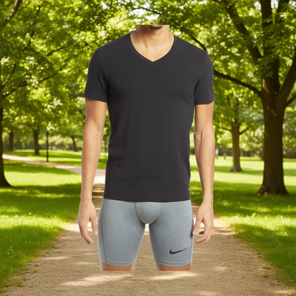 For Men's V-neck Active T-shirt Cotton Stretch Black Regular Fit Breathable All Seasons Short Sleeve Solid Color Pullover