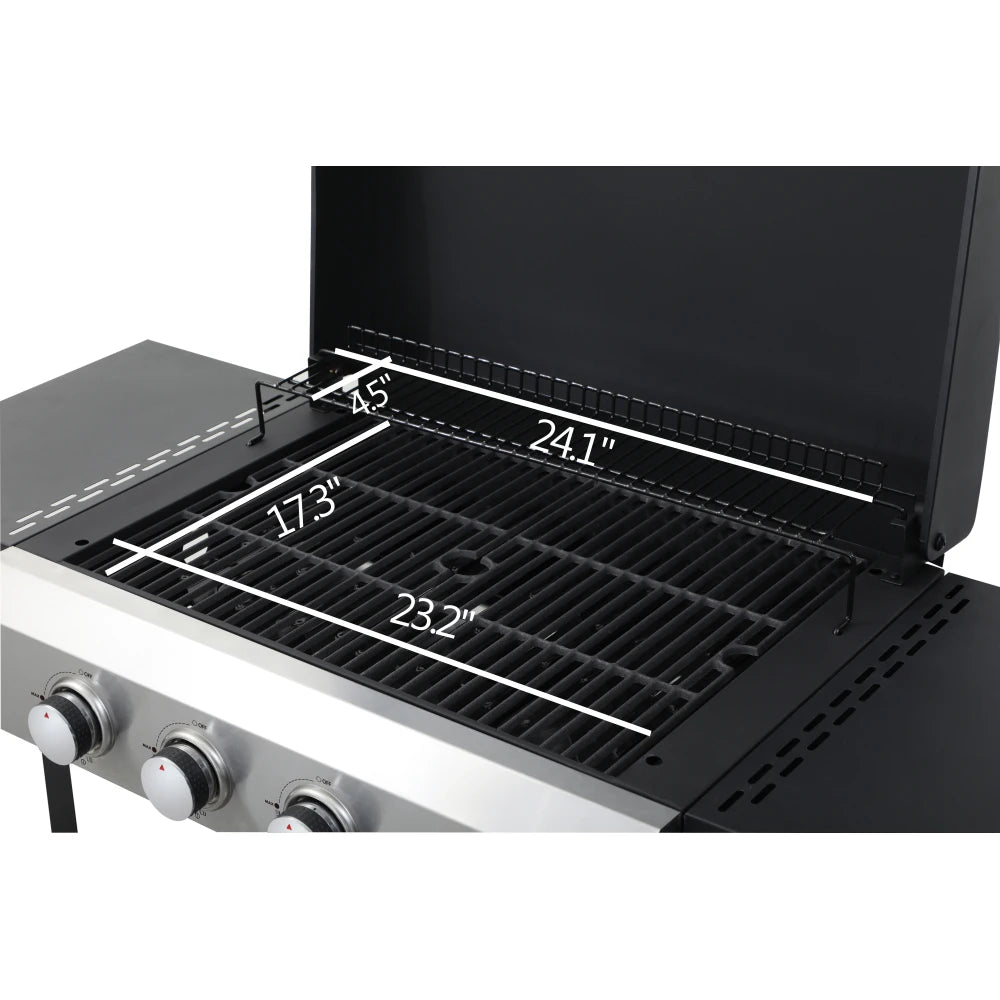 4-Burner Propane Gas BBQ Grill, SS Plancha, 49200BTU Output With Wire Enamel Cooking Grids For Outdoor Barbecue
