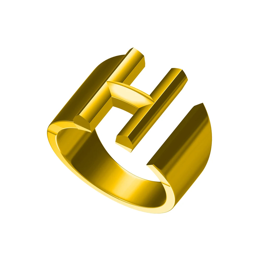 Letter Ring A-Z  26 Capital Letters Plated  Real 18K Gold Opening Adjustable Man Women Fashion Jewelry Rings