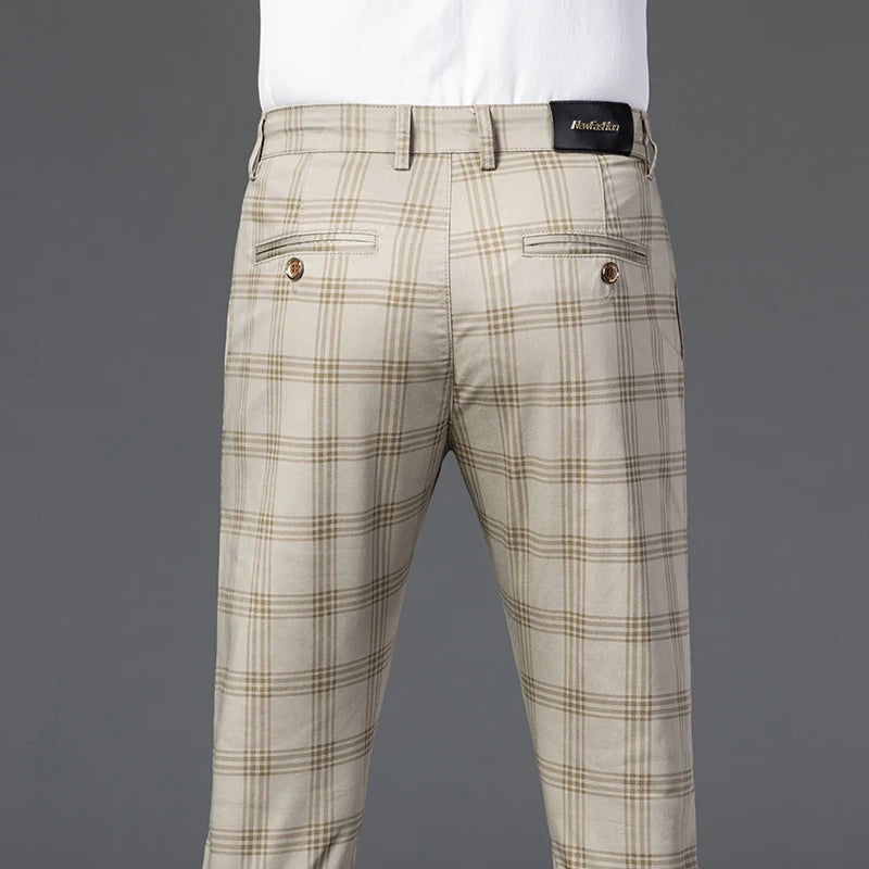 2025 Spring New Men's Plaid Casual Pants Business Fashion Slim Stretch Male Skinny Trousers Brand Clothes 7 Color