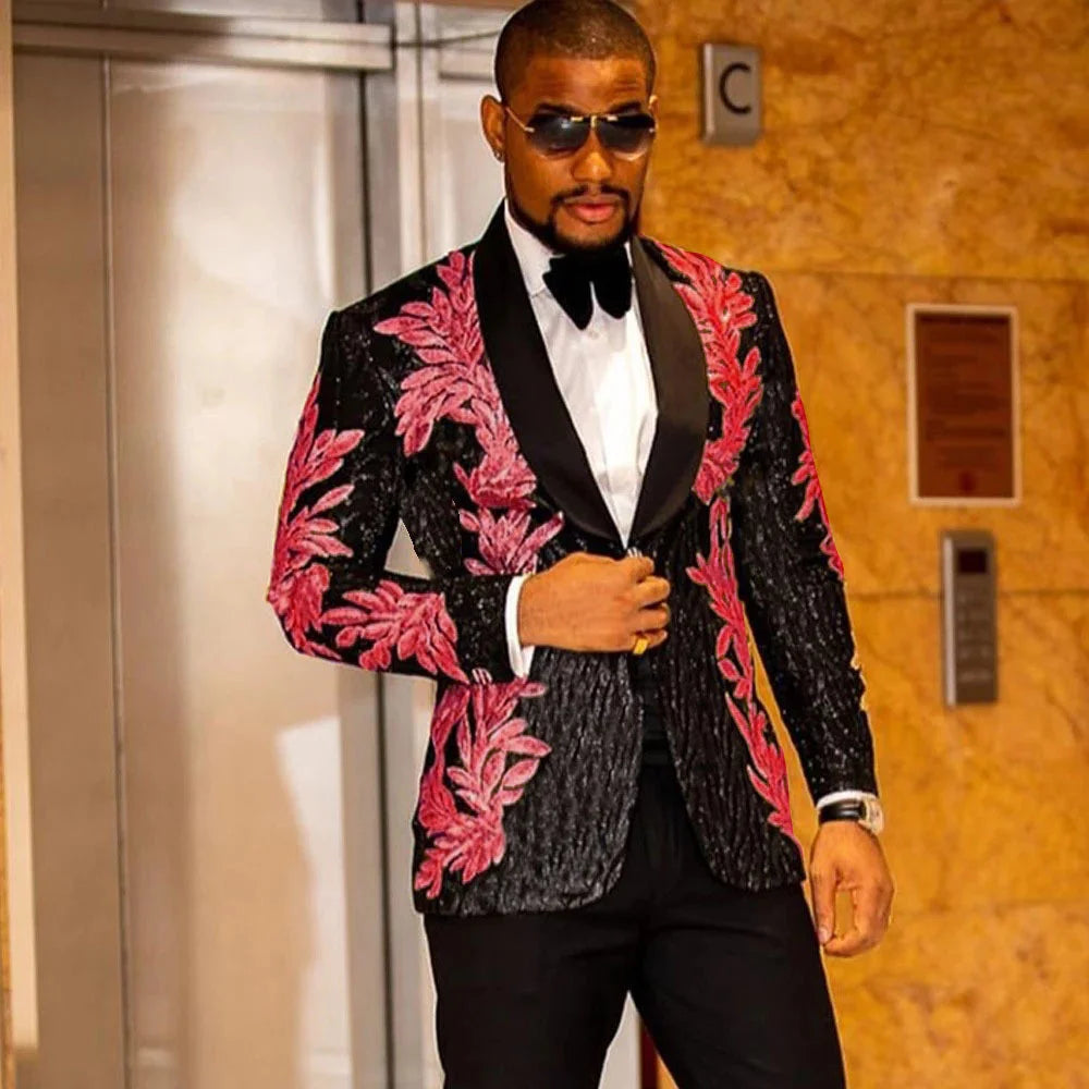 Wholesale Custom Sequin Model Performance Stage Host Wedding Party Suit 2-Piece Set for Men