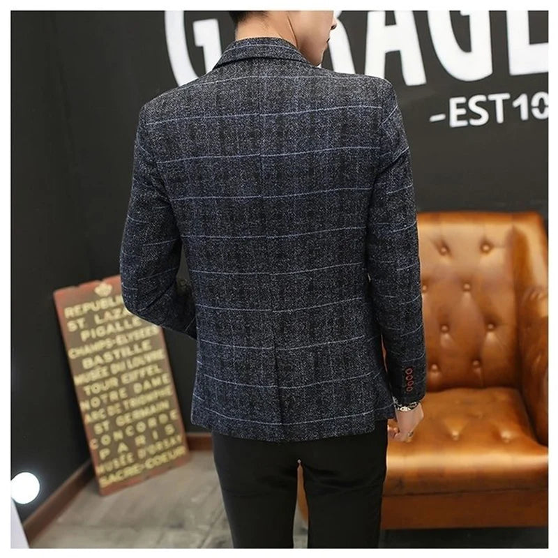 New Men's Suit Jacket 2021 Spring Autumn Street Men's Plaid Suit Jacket Casual Business Brand Clothing Men Slim Blazer Masculino