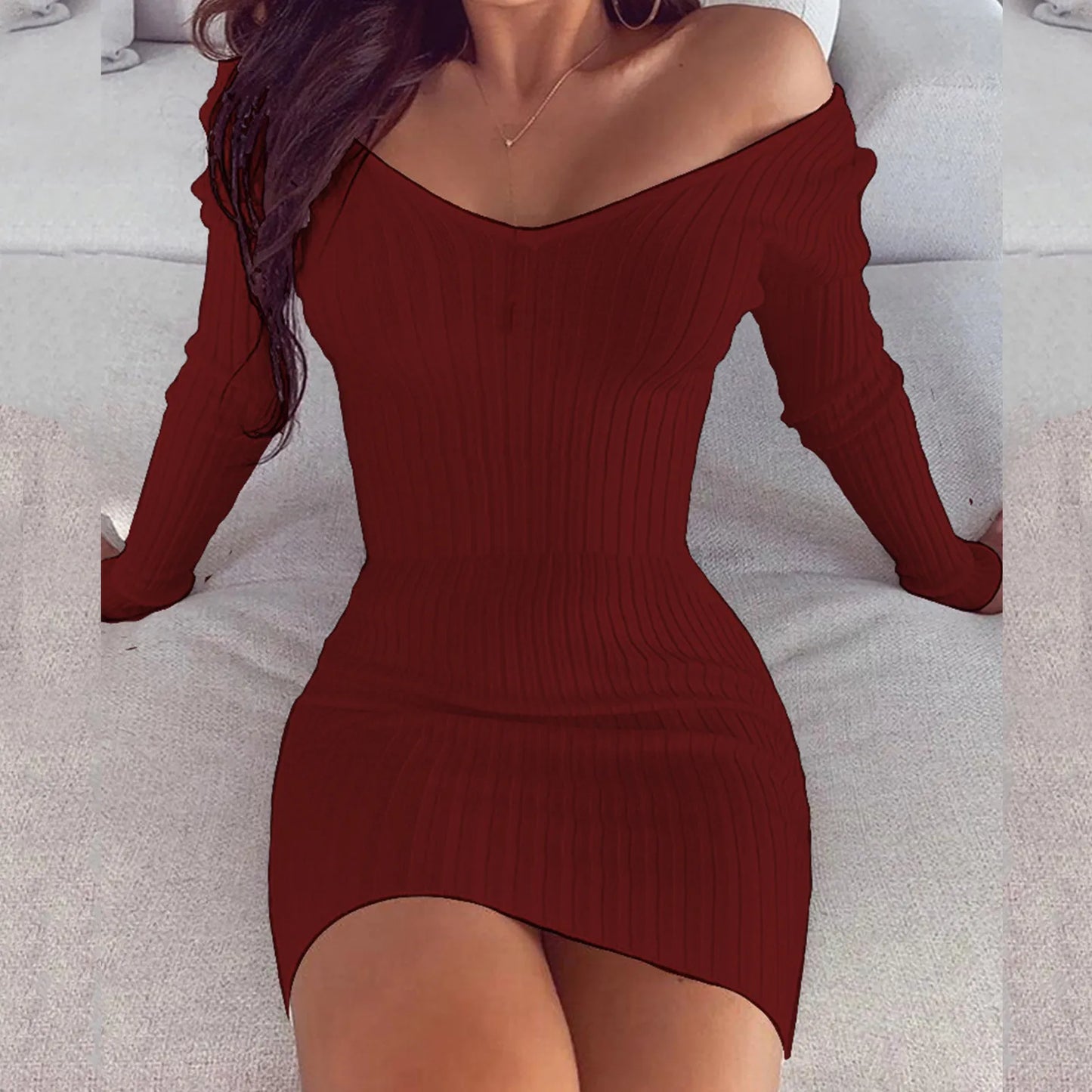 Women's White Black Knitted Summer Dress Long Sleeves Casual Bodycon Mini Sweater Warm Slim Clubwear Vestidos for Party Autumn