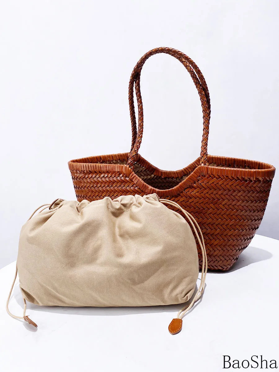 2026 Luxury Braided Leather Shoulder Bags  Real Cow Leather Weave Tote Bag Large Capacity Handbag Women Bag for Women