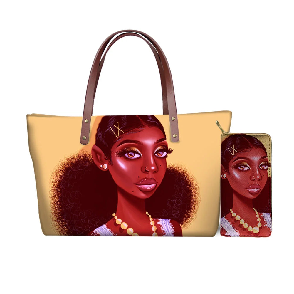 High Quality Latest Custom Pattern Women Hand Bags Black Art African Girls Printed Top Handle Tote Bag Luxury Purse for Ladies