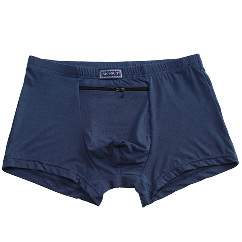 Plus Size 7XL Men's Theft-Proof Underwear Front Double Zipper Pocket Men Panties Modal Comfortable Breathable Sexy Boxer Shorts
