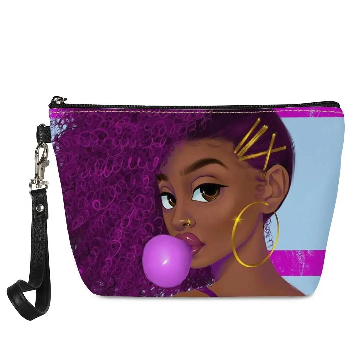 Hot Selling Art African Girl Theme Lightweight Travel Accessories Cosmetic Pouch Zipper Closure Makeup Bags Custom Cosmetic Bag