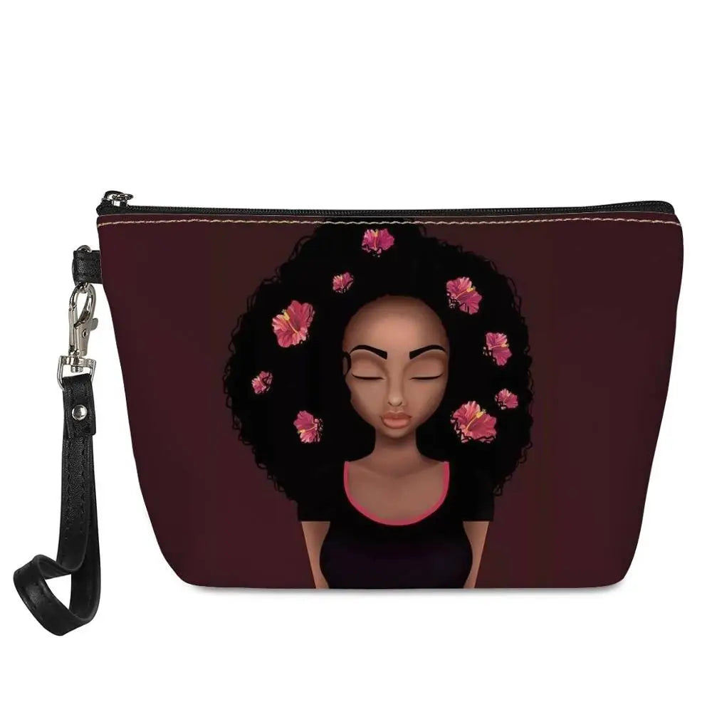 Hot Selling Art African Girl Theme Lightweight Travel Accessories Cosmetic Pouch Zipper Closure Makeup Bags Custom Cosmetic Bag