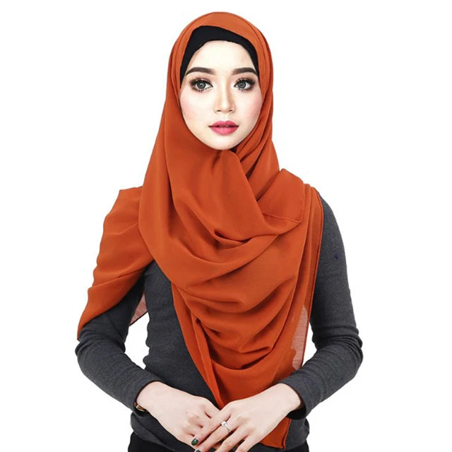 New Design Malaysia Chiffon Hijab Muslim Women Pure Color Crinkle Scarf