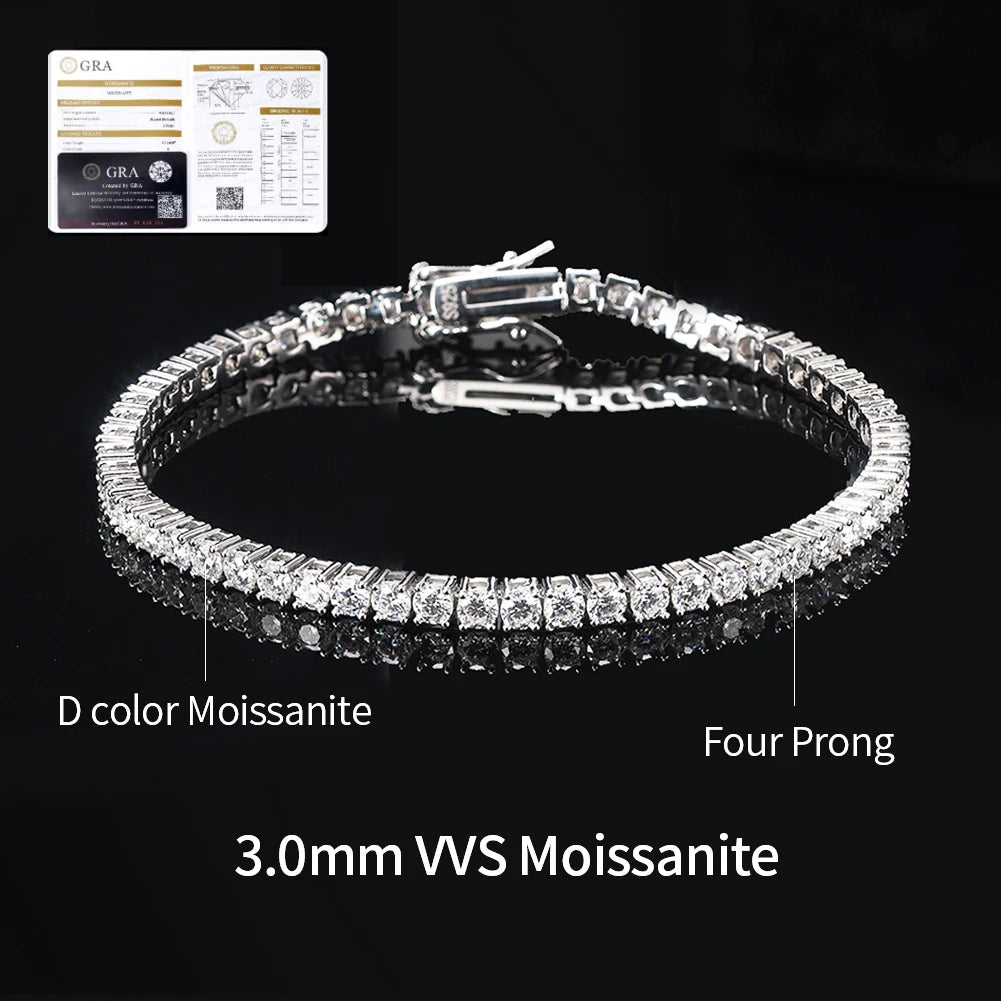 RINNTIN USA Local Stock Hot Selling Hip Hop Jewelry Women 3mm VVS Moissanite Diamond Tennis Bracelet with Gra Certificate
