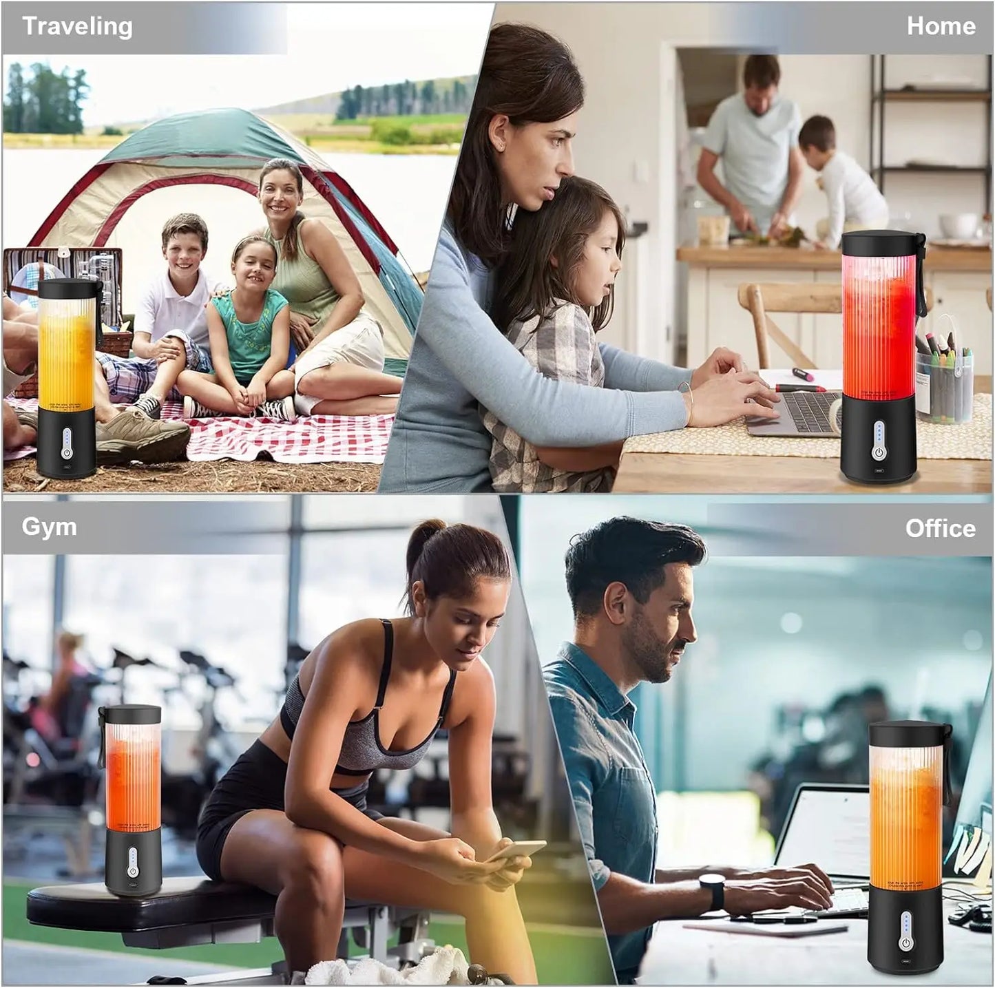 Mini Blender 450ml Stainless Steel BPA Free USB Recharging Electric Blender Camping Juice Blender