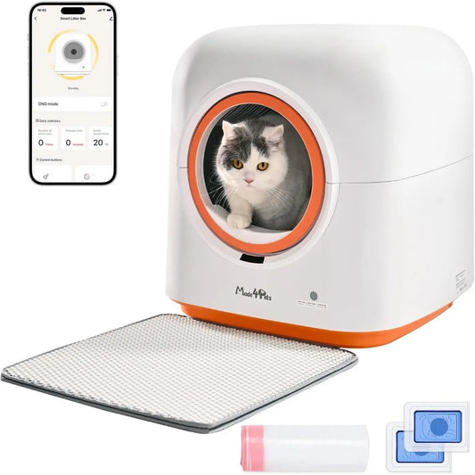 Made4Pets Smart Cat Litter Box 60L 10kg Sand Square Automatic Self-Cleaning with App Control for Indoor Cats