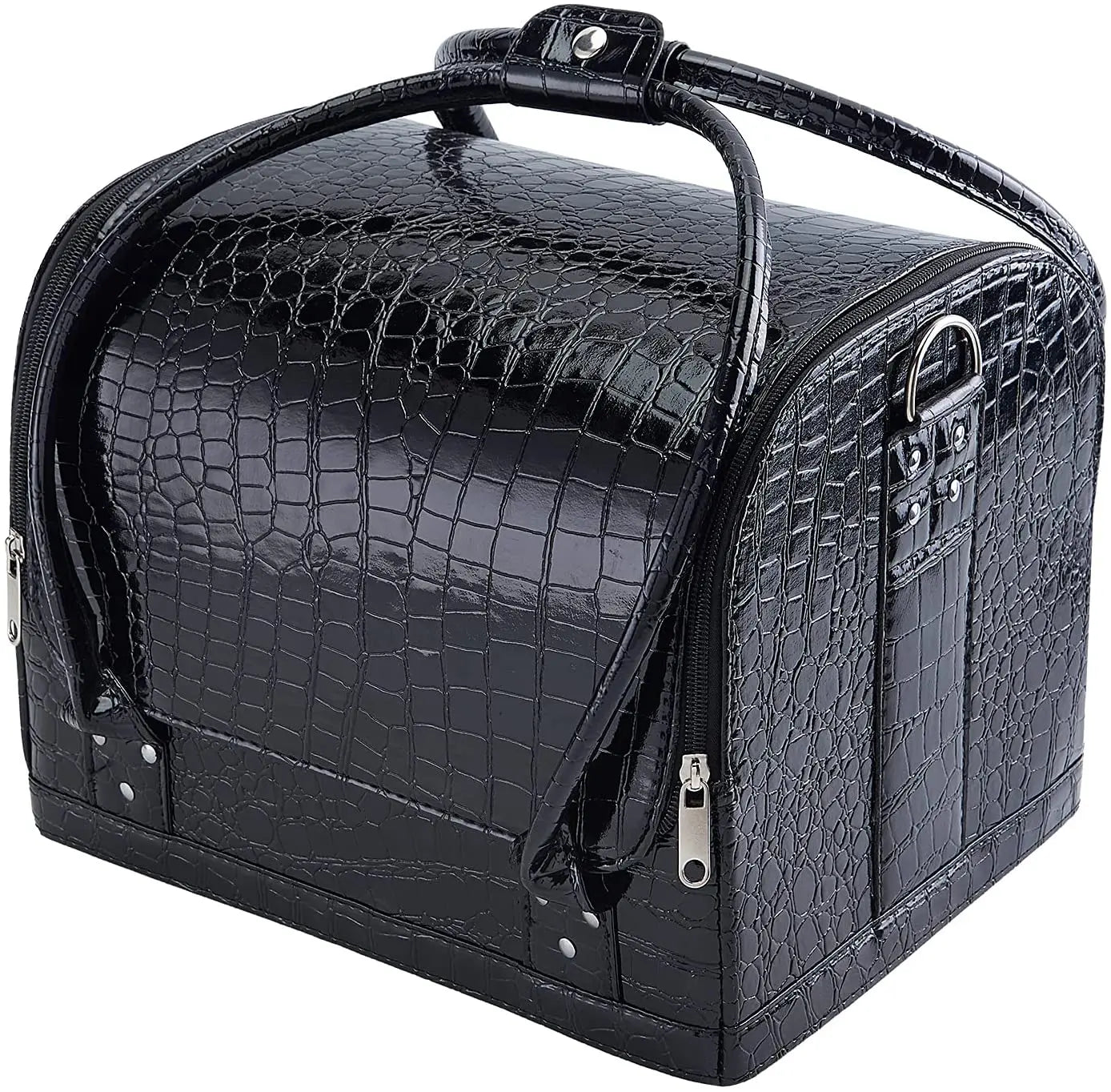 PU Leather Large Capacity Portable Makeup Travel Case Organizer Zipper Closure Luggage Cosmetic Trays Makeup Artist Suitcase