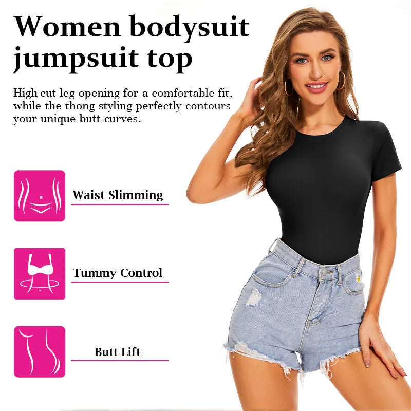 USA Warehouse Shipping Going Out T Shirt Tops Second-skin Feel Recycle Shapewear Crew Neck Short Sleeve Bodysuit for Women