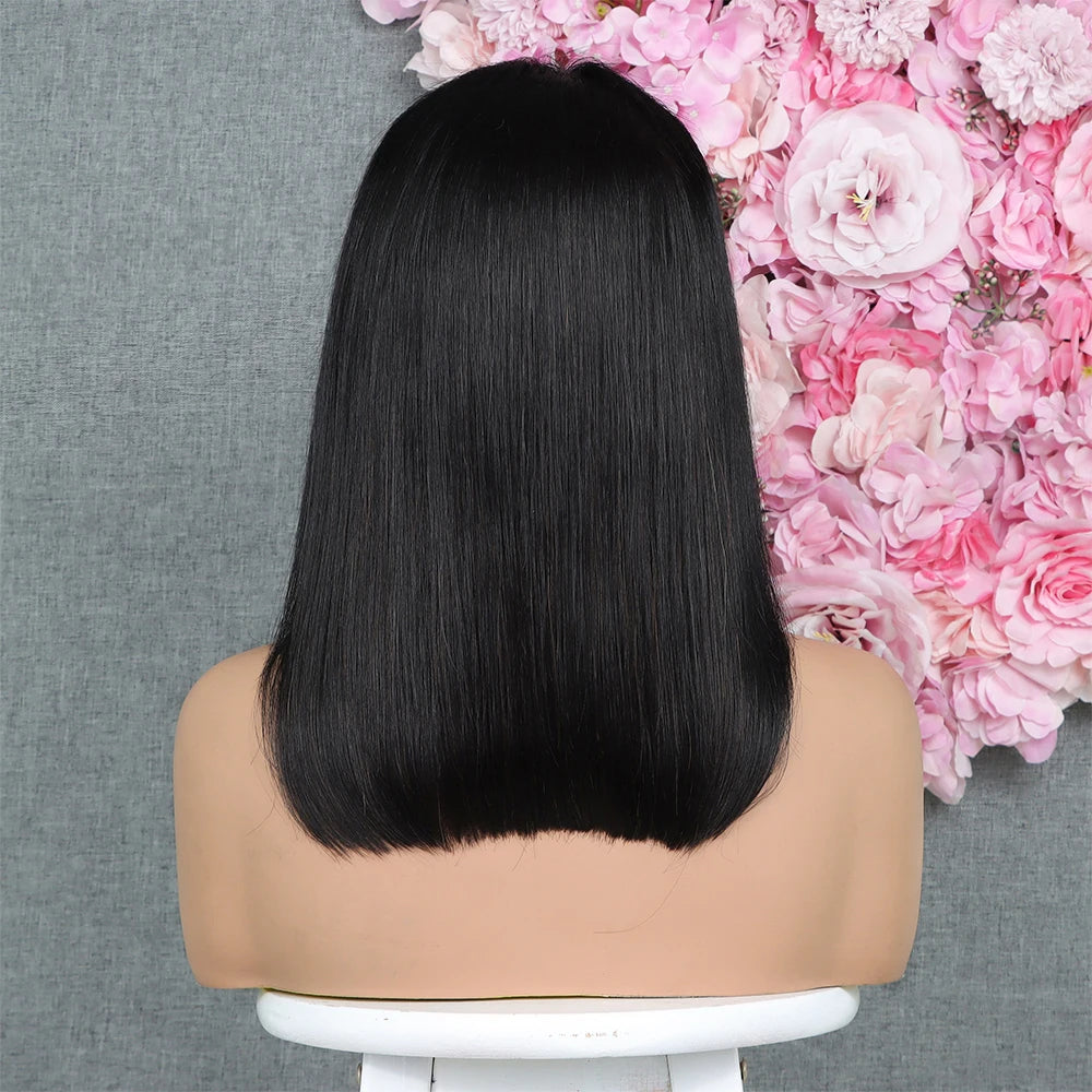 Natural Human Bob Wig Pre Plucked Baby Hair 180% Density Short Front Transparent for Natural Black Women Straight Bob Frontal