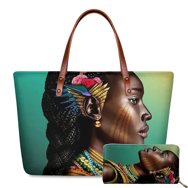 Top Seller Cheap Price Customize Design 2 Pcs Set African Print Women Shoulder Bag Handbag Fancy Beach Handbags for Women Luxury