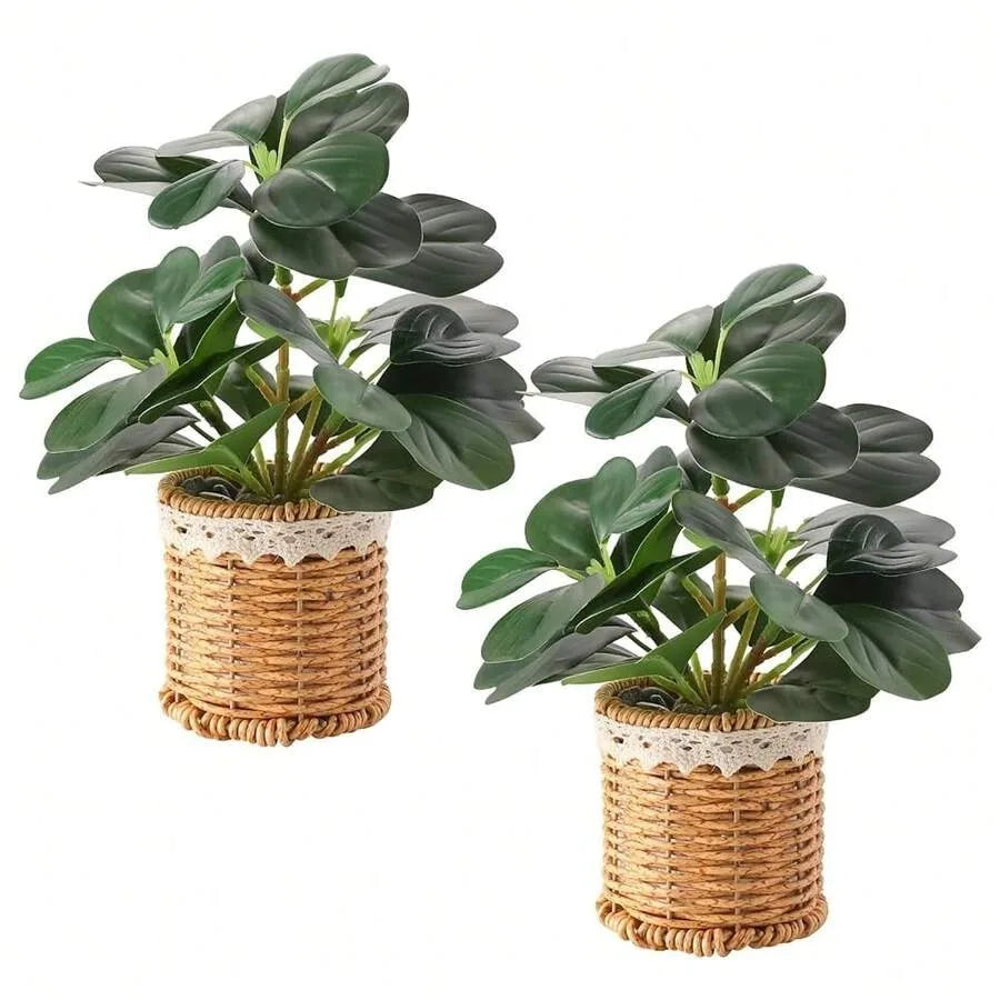 Fake Plants Artificial Potted Plants With Weaved Pot Table Desk Perfect for Home Office Bathroom Farmhouse Room Table Decor