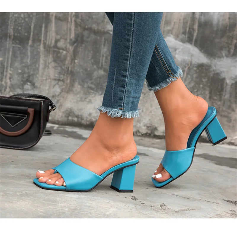 Eilyken Purple Slipper Summer Outdoor Sandal Women Square High Heel Beach Slip On Flip Flop Slides Size 41 42