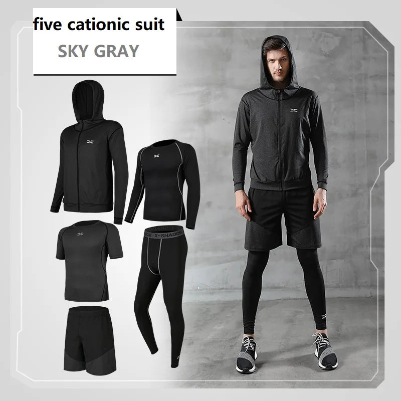 Men's Quick Dry Gym Sports Suit Long Sleeve Fitness Running Clothes with Yoga Tights Three Piece Suit for Spring Season