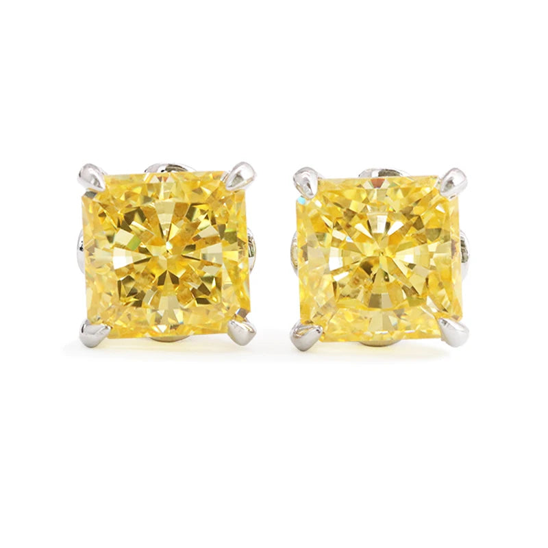 18K Gold Plated High Carbon Diamond Stud Earrings Classic Style Ice Crushed CZ Stobnes S925 Radiant for Anniversaries
