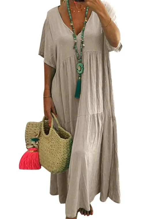Simple Summer Women's Casual Loose Plain Long Maxi Dresses Plus Size Sundress Short Sleeve Women Boho Dress