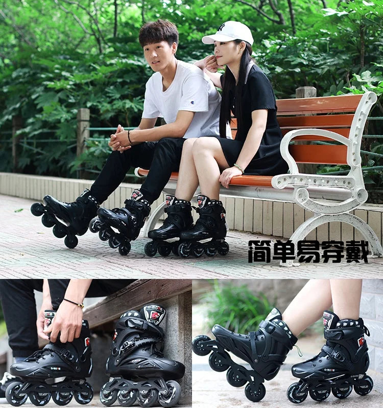 STANLEY Fitness Single Row Professional Inline Roller Skates 4x80mm Wheels Summer Winter PU Men Black