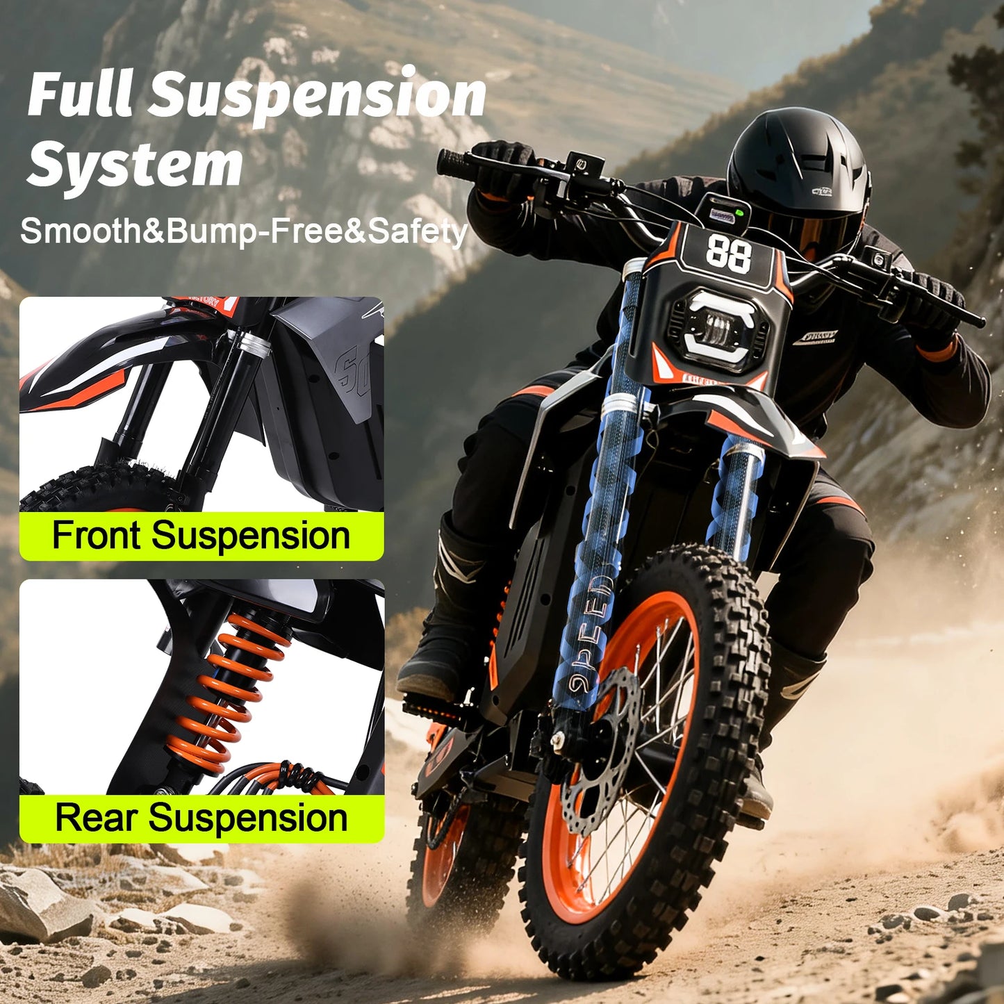 FREEBOY Offroad E-bike with Dual Hydraulic Disc Brakes and Shock Absorption Versatile 3-Speed Electric Dirt Bike for Outdoor