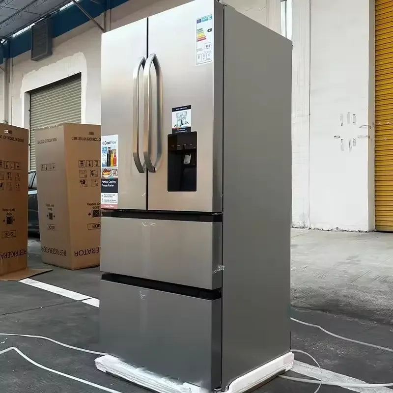 Premium Stainless Steel French-Door Household Fridge Refrigerator Top-Freezer Electric Power Portable Installation for Hotels