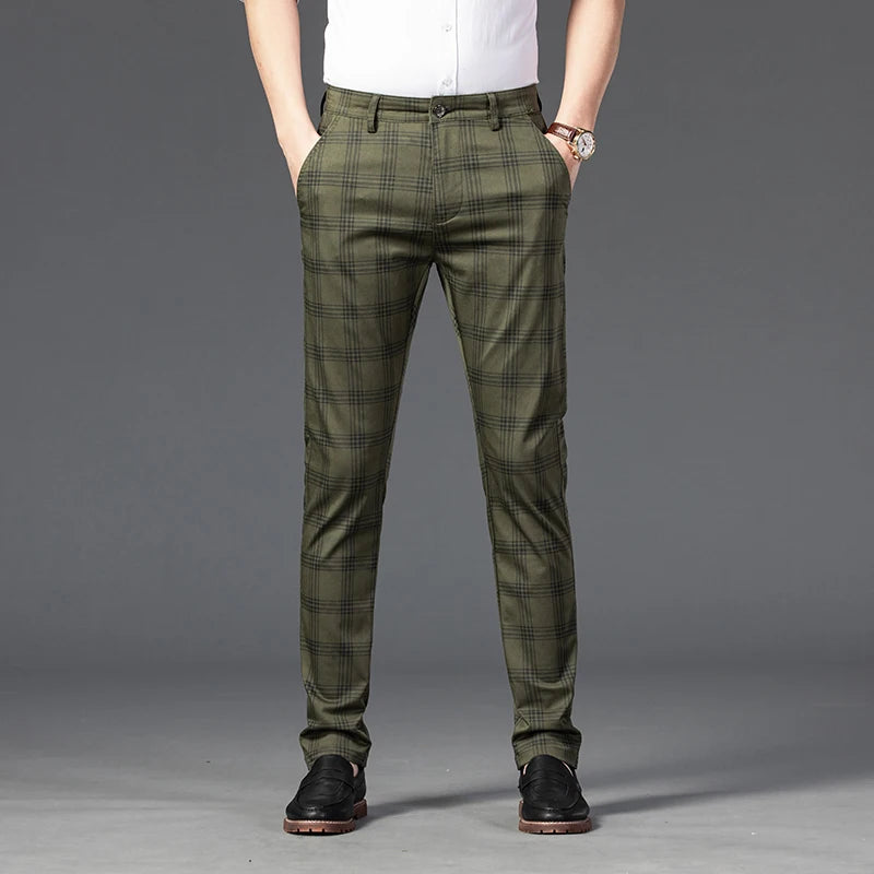 2025 Spring New Men's Plaid Casual Pants Business Fashion Slim Stretch Male Skinny Trousers Brand Clothes 7 Color