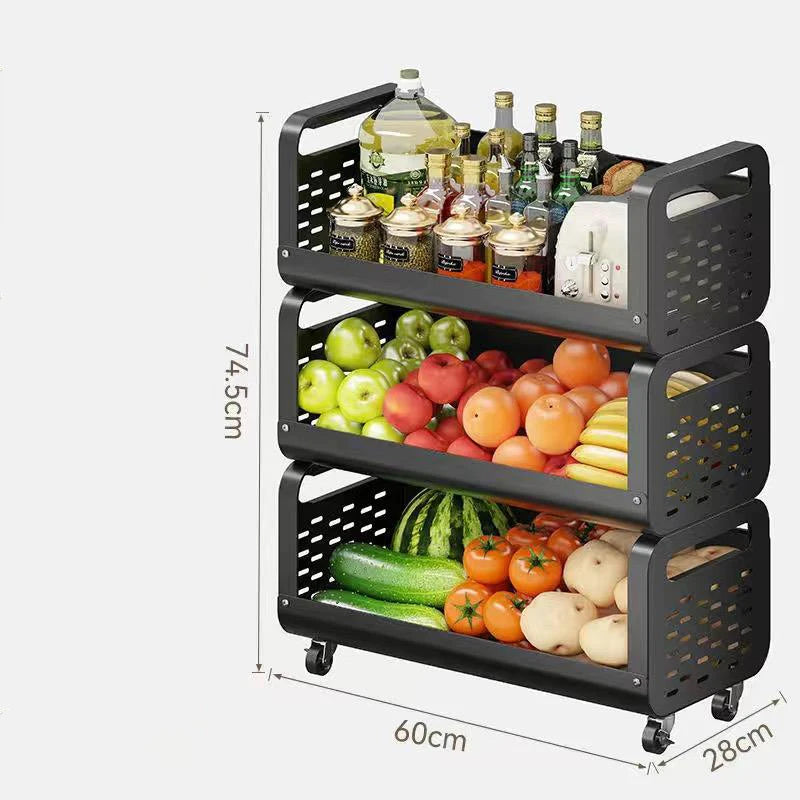 Multi-Layer Removable Steel Kitchen Storage Rack Small Cart with Home Functions for Fruit and Vegetable Basket Storage