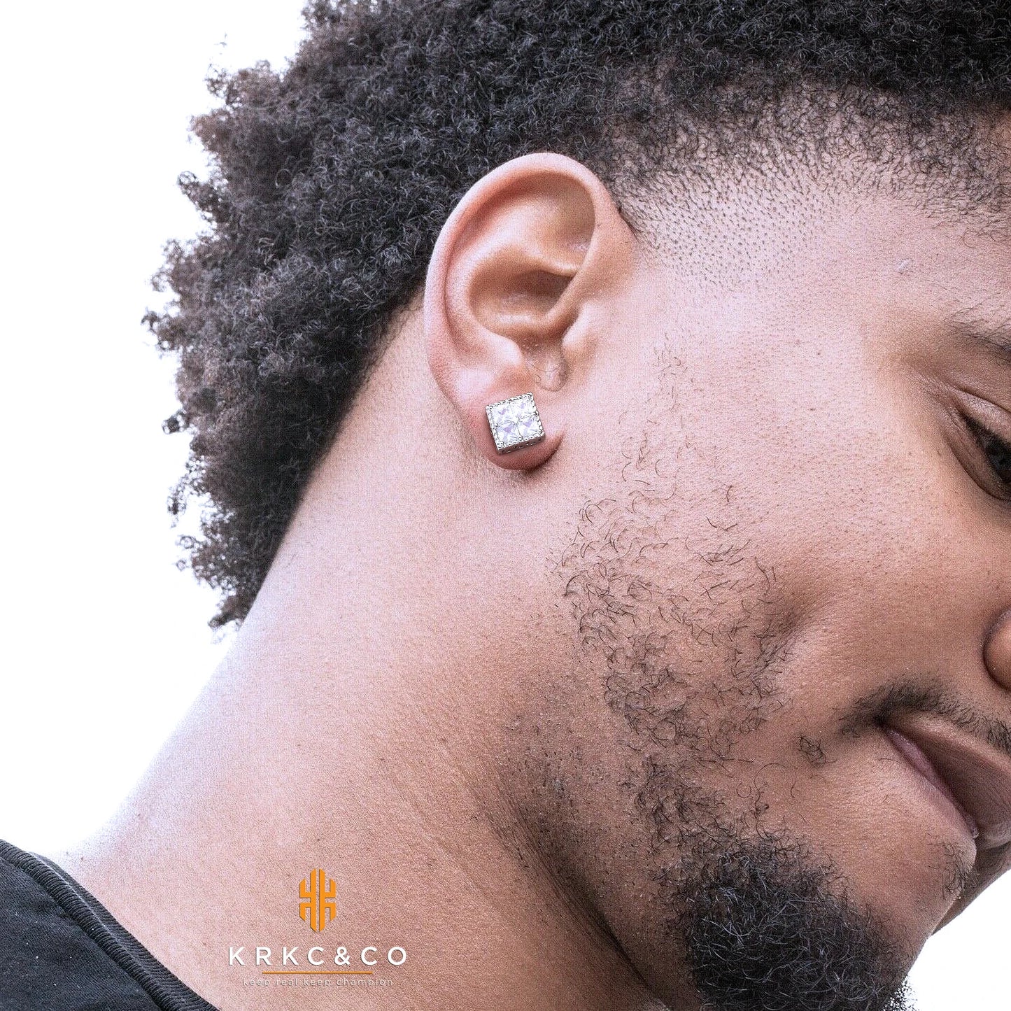 BIG Large 8mm Hip Hop Men Iced Out Earring S925 Sterling Silver Square Cubic Zirconia 14K White Gold CZ Stud Earring Womens