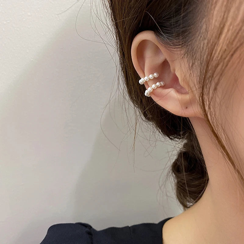 Pearl Ear Cuff Clip Earrings Non-Piercing Bone C-shaped Ear Ring Without Puncture Minimalist Earrings for Women Fashion Jewelry