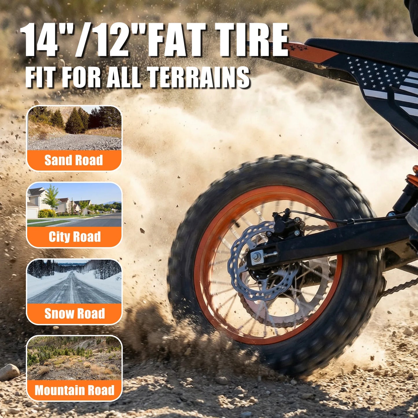 US Stock Electric Dirt Bike, 3000W Peak Mid- Drive Motor 14''/12'' Off-Road Tires, Hydraulic Brakes & Dual Suspension for Teens
