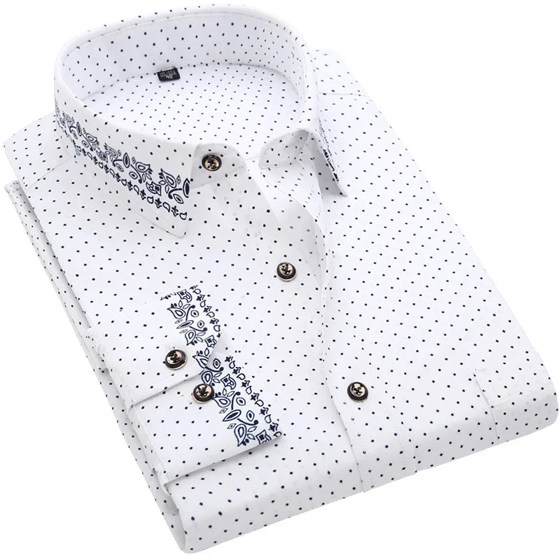 6207-XUJO-men Long Sleeve Shirts Retailer Special Men Clothing Classic Print Youth Slim Shirt